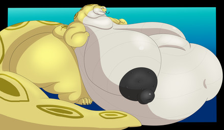 4_fingers 4_toes anthro belly big_belly big_breasts big_butt big_nipples black_border black_claws black_nipples black_tongue border breasts butt claws deep_navel eyebrows feet female fingers forked_tongue huge_belly huge_breasts huge_butt hyper hyper_belly hyper_breasts hyper_butt morbidly_obese morbidly_obese_anthro morbidly_obese_female multicolored_body navel nipples non-mammal_nipples obese obese_anthro obese_female overweight overweight_anthro overweight_female purple_eyes standing toes tongue yellow_body bigwolf_(artist) reptile scalie snake hi_res shaded