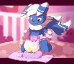 anthro blep bodily_fluids clean_diaper clothed clothing concentrating diaper diaper_fetish genital_fluids layering_diaper male multiple_diapers open_diaper solo tongue tongue_out unclean_diaper urine used_diaper wearing_diaper wet_diaper wetting bubblepuppers nintendo pokemon generation_6_pokemon meowstic pokemon_(species) hi_res