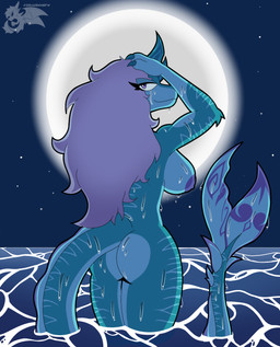 anthro bath blue_body blue_fur breasts butt detailed_background female fur horn light moon moonlight night nude rear_view sea solo water wet phunter15 disney mythology raya_and_the_last_dragon sisu_(ratld) dragon mythological_creature mythological_scalie scalie hi_res portrait signature three-quarter_portrait