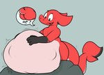 after_vore anthro belly big_belly big_tail blush blush_lines butt digestion holding_belly male overweight overweight_male questionable_consent sentient_fat solo speech_bubble tail teasing vore conditional_dnp verdantphysician litho_(verdantphysician) fish marine