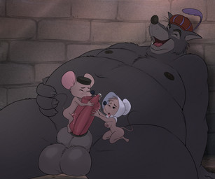animal_genitalia animal_penis anthro areola balls bodily_fluids breasts canine_genitalia canine_penis female genital_fluids genitals group male male/female male/male nipples overweight overweight_anthro overweight_male penis precum size_difference trio lonbluewolf disney robin_hood_(disney) little_sister_(robin_hood) sexton_mouse sheriff_of_nottingham canid canine canis mammal mouse murid murine rodent wolf 2026 6:5 hi_res