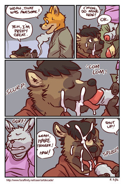 alternating_focus anthro anthro_on_anthro base_three_layout blockage_(layout) bodily_fluids bottomwear clothed clothing cum cum_in_mouth cum_inside cumshot dialogue drugs drunk ejaculation erection eyes_closed fellatio five_frame_image foreskin gangbang genital_fluids genitals group group_sex horizontal_blockage humanoid_genitalia humanoid_penis looking_at_another looking_at_genitalia looking_at_penis looking_down male male/male male_penetrated male_penetrating male_penetrating_male one_eye_closed open_bottomwear open_clothing open_pants oral oral_penetration orgasm pants partially_clothed penetration penile penis penis_in_face penis_poking_out penis_towards_viewer retracted_foreskin sex smoke smoking speech_bubble stoned substance_intoxication text three_row_layout artdecade palm_of_my_hand itreyu bear canid canine fox lagomorph leporid mammal rabbit comic digital_media_(artwork) english_text multiple_scenes