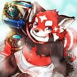 anthro belly black_body blush camera cute_fangs fangs humanoid_hands kemono male moobs nipples overweight overweight_male red_body sitting solo teeth towel wet young young_anthro hiryuuuuuuuuu lifewonders tokyo_afterschool_summoners zhurong_(tas) ailurid mammal red_panda 1:1 2021