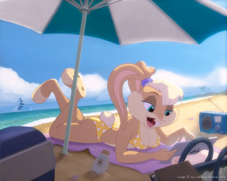 3_toes anthro barefoot beach beach_umbrella bikini biped blue_sky book buckteeth clothing cloud countershade_face countershade_torso countershading day detailed_background electronics feet female hair half-closed_eyes long_ears narrowed_eyes on_towel open_mouth outside parasol polka_dot_bikini ponytail_ears radio sand seaside short_hair sky solo sunscreen swimwear tablet_computer tail_through_bikini teal_eyes teeth toes towel two-piece_swimsuit water white_hair yellow_bikini yellow_clothing yellow_swimwear acornart looney_tunes warner_brothers lola_bunny lagomorph leporid mammal rabbit 2013