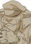 5_fingers beard clothed clothing coat eye_scar facial_hair facial_scar fingers fur hat headgear headwear humanoid_hands male ring scar simple_background smoking_pipe solo topwear white_background aruji_yume lifewonders tokyo_afterschool_summoners ahab_(tas) bovid bovine mammal true_buffalo water_buffalo 2020