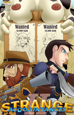 anthro blunderbuss breasts clothing female group hat headgear headwear horn knife male trio wanted_poster ackanime blizzard_entertainment warcraft bovid bovine human mammal tauren comic cover cover_art cover_page hi_res