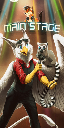 anthro beak blue_eyes clothed clothing disc_jockey electronics eyewear feral headphones microphone open_mouth stage sunglasses yellow_beak fuckie mythology gdakonek_(character) pablolemurr avian bird gryphon lemur mammal mythological_avian mythological_creature primate ring-tailed_lemur strepsirrhine 1:2 2018