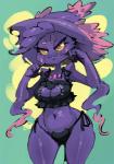 blush breasts clothed clothing female hat headgear headwear navel red_eyes smile solo underwear wide_hips yellow_sclera bittenhard nintendo pokemon portia_(bittenhard) generation_4_pokemon ghost humanoid mismagius pokemon_(species) spirit 2015