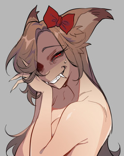 accessory bow_(feature) bow_accessory bow_ribbon breasts fangs female hair_accessory hair_bow hair_ribbon looking_at_viewer nude red_eyes ribbons solo teeth glacierclear foxtrot_(glacierclear) strawberry_cheesecake_(glacierclear) animal_humanoid canid canid_humanoid canine canine_humanoid fox_humanoid humanoid mammal mammal_humanoid vampire 2022 digital_media_(artwork) hi_res