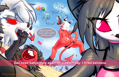 anthro backsack balloon balls barely_visible_balls barely_visible_genitalia beach being_watched black_body black_feathers black_hair blush bullet butt chair clothed clothed/nude clothed_female clothing covering covering_crotch covering_self day detailed_background embarrassed eyeshadow feathers female forced forced_exposure frisbee fur furniture genitals glistening glistening_body glistening_butt grey_body grey_eyeshadow grey_fur group gun hair horn humiliation ice_cream_stand inflatable laugh looking_at_another lounge_chair makeup male net nude nude_male only_one_nude outdoor_nudity outside panicking pawpads perineum pink_sclera prank public public_exposure public_humiliation public_nudity ranged_weapon red_body red_sclera red_skin sand seaside selfie shooting silhouette simple_background swimwear tail teasing teeth text tooth_gap towel umbrella vehicle volleyball_net weapon white_hair frist44 hellaverse helluva_boss mythology loona_(helluva_boss) millie_(helluva_boss) moxxie_(helluva_boss) octavia_(helluva_boss) avian bird canid canid_demon canine demon hellhound imp mammal mythological_canine mythological_creature owl owl_demon english_text hi_res