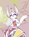 ambiguous_gender anthro black_sclera blush blush_stickers duo fur furniture happy holding_card impending_doom looking_at_viewer smug table tail tail_motion tailwag uno_card white_body white_fur 1280x720_(artist) ori_(series) uno ori_(ori) guardian_spirit 2023 4:5 hi_res