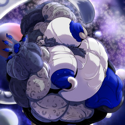 5_fingers alternate_species anthro belly big_belly big_muscles big_pecs big_penis blue_nipples blue_penis body_hair chest_hair countershading eyewear fingers fur genitals glasses grey_body grey_fur hair huge_belly huge_muscles huge_pecs huge_penis hyper hyper_belly hyper_genitalia hyper_muscles hyper_pecs hyper_penis macro male musclegut muscular nipple_piercing nipples nude open_mouth pecs penis piercing ponytail raised_hand sharp_teeth solo teeth vein veiny_muscles veiny_penis white_body white_countershading fierglief ark_noir_(character) felid mammal pantherine snow_leopard 2021 absurd_res hi_res