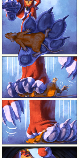 4_toes 5_fingers anthro balls big_balls black_clothing black_genitals black_penis blue_genitals bulge claws clothing crush dominant duo extreme_size_difference feet feral fingers foot_fetish foot_focus foot_play fur genitals humanoid_genitalia humanoid_penis larger_anthro larger_male low-angle_view macro male male/male male_anthro micro muscular muscular_male orange_body orange_fur pawpads paws penis red_body red_fur size_difference smaller_anthro smaller_feral smaller_male stepped_on stomping tail toe_claws toes transformation underwear vein veiny_penis white_body vera-panthera cirez wafflemouse bear mammal mouse murid murine rat rodent absurd_res comic digital_media_(artwork) hi_res