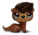 black_nose blue_eyes brown_body brown_fur brown_hair chibi countershade_face countershading feral fur hair male simple_background sitting smile solo tapering_tail white_background marsminer hasbro littlest_pet_shop keith_(marsminer) mammal mustelid otter 2024 shaded soft_shading