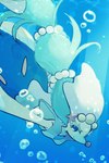 ambiguous_gender anthro blue_eyes blue_hair bubble eyelashes gem hair looking_at_viewer pearl_(gem) smile smiling_at_viewer solo starfish_(accessory) swimming underwater water white_body sstoh nintendo pokemon asterozoan echinoderm generation_7_pokemon marine pokemon_(species) primarina starfish 2024 2:3 hi_res