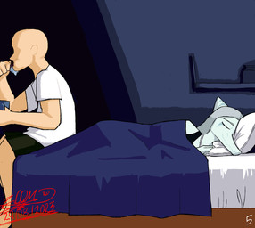 anthro bald bed cereal detailed_background duo eating eating_food eyes_closed female fingers food furniture grey_body grey_hair grey_scales hair inside light-skinned_male light_body light_skin long_hair lying male on_bed on_side scales sitting sitting_on_bed sleeping smile snout text under_covers zoom_paka cavemanon_studios goodbye_volcano_high ko_op_(game_developer) snoot_game anon_(snoot_game) fang_(gvh) human mammal prehistoric_species pterosaur reptile scalie 2023 artist_name dated digital_drawing_(artwork) digital_media_(artwork) hi_res signature
