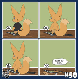 anthro humor male nude solo weighing_scale weight_gain ariesartist canid canine fennec_fox fox mammal true_fox comic hi_res