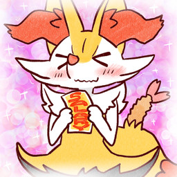 >_< ambiguous_anthro ambiguous_gender anthro biped blush blush_stickers closed_smile dipstick_tail eyes_closed food front_view holding_object markings mouth_closed object_in_tail shrimp_(food) simple_background smile solo tail tail_markings text wavy_mouth annyui0611 nintendo pokemon braixen canid generation_6_pokemon mammal pokemon_(species) 1:1 2023 digital_drawing_(artwork) digital_media_(artwork) english_text hi_res japanese_description portrait three-quarter_portrait translated_description