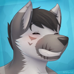 anthro blush countershading eyes_closed male scar smile solo mytigertail canid canine canis mammal wolf 1:1 2015 hi_res signature