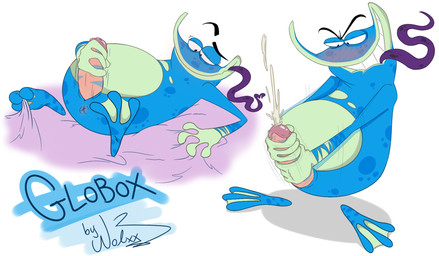 anthro anus aroused aroused_face aroused_smile bed_sheet bedding bite biting_lip blue_body blush blush_lines bodily_fluids both_hands_on_penis butt clenched_teeth cum cumshot disembodied_foot ejaculation eyebrows feet genital_fluids genitals grabbing_sheets grin half-closed_eyes hand_on_penis lips long_tongue looking_down looking_down_at_genitalia looking_down_at_penis lying male markings masturbation membrane_(anatomy) narrowed_eyes on_back overweight overweight_male penis purple_tongue simple_background slightly_chubby slightly_chubby_male smile solo spots spotted_body spotted_tongue spread_legs spreading standing standing_masturbation striped_genitalia striped_penis stripes teeth thick_lips toes tongue tongue_out webbed_feet wolxxitswolxx rayman_(series) ubisoft globox amphibian hi_res signature