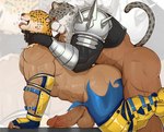 ahegao anal anal_penetration animal_mask armor_king bandai_namco big_penis bodily_fluids cum doggystyle drooling duo felid from_behind_position genital_fluids genitals green_eyes hair hi_res holding_neck humanoid jaguar king_(tekken) leoooliooon looking_pleasured male male/male mammal mask muscular muscular_humanoid muscular_male pantherine penetration penis pubes red_eyes saliva sex shoulder_pads side_view tail tekken tongue tongue_out