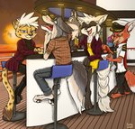 alcohol anthro bar beverage blue_eyes boat brown_body brown_fur cruise_ship ear_piercing eyebrow_piercing facial_piercing female fur grey_body grey_fur group male merchant_ship orange_body orange_fur passenger_ship piercing ship tan_body tan_fur vehicle watercraft yellow_body yellow_eyes yellow_fur ziegelzeig bad_guy_cafe angel_eyes khriss_wolffe michael_thompson wolfgang_jaeger_(readerno31142) ziegelzeig_zoona canid canine canis cheetah felid feline fox mammal wolf