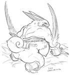 anthro anus big_breasts breasts feathers female genitals melee_weapon muscular muscular_female nipples pussy raised_tail sharp_teeth solo sword tail teeth weapon wings neko_no_hito bandai_namco digimon digimon_ghost_game avian digimon_(species) lagomorph lamortmon leporid mammal rabbit 2022 hi_res monochrome