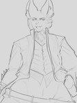 anthro belt clothed clothed_anthro clothed_male clothing cosplay eyebrows front_view inner_ear_fluff looking_aside loose_pants male narrowed_eyes navel open_mouth open_smile simple_background smile solo tuft themercart capcom devil_may_cry devil_may_cry_3 ryan_(themercart) vergil_(devil_may_cry) canid canine fox mammal 2025 absurd_res digital_drawing_(artwork) digital_media_(artwork) hi_res portrait sketch