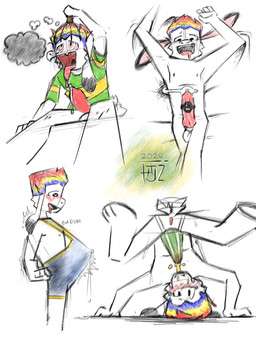 3_toes 4_fingers animal_genitalia animal_penis anthro anus balls blush bodily_fluids canine_genitalia canine_penis clothed clothing cum drinking drinking_urine drooling fabric feet fingers genital_fluids genitals hair handstand happy head_massager heart_eyes heart_symbol hypnosis hypnotic_eyes intelligence_loss jockstrap jockstrap_only long_ears looking_down lying male mind_control multicolored_hair nipples nude on_back open_mouth open_smile pattern_clothing pattern_topwear peeing peeing_inside peeing_on_self peeing_through_clothing peeing_while_erect penile penis precum quiff_(hairstyle) rainbow_hair ringed_eyes saliva sex_toy short_tail sitting smile solo standing striped_clothing striped_topwear stripes tail tail_motion tailwag toes tongue tongue_out topless topwear tugging tugging_clothing underwear underwear_only urine urine_in_mouth urine_on_self vibrator vibrator_on_penis watersports wetting valken_holmes zandriel_(storytale) bovid caprine goat mammal 3:4 dated hi_res sketch watermark
