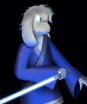 anthro blue_lightsaber holding_object holding_weapon jedi lightsaber male melee_weapon reverse_grip rey_starlight simple_background solo weapon youngbenkenobi star_wars underforce undertale undertale_(series) asriel_dreemurr boss_monster_(undertale) bovid caprine goat mammal absurd_res crossover hi_res