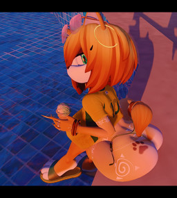 bikini_thong bimbofication black_bars blonde_hair clothed clothing clothing_lift dessert food fox_ears fox_tail gold_(metal) gold_jewelry hair ice_cream jewelry leg_tattoo poolside shirt shirt_lift swimwear tattoo topwear tramp_stamp baddie_clothing mobian_(series) nintendo sega sonic_the_hedgehog_(series) star_fox krystal_(star_fox) absurd_res hi_res letterbox