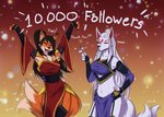 anthro breasts celebration clothing dialogue duo female flag text purplelemons kumiho_(purplelemons) satomi_(purplelemons) akita canid canine canis domestic_dog fox mammal spitz wolf digital_media_(artwork) english_text hi_res shaded