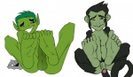 balls barefoot duo erection feet foot_focus genitals grin hindpaw male male/male paws penis plantigrade smile jerseydevil cartoon_network dc_comics teen_titans teen_titans_(television_series) young_justice beast_boy humanoid