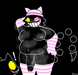 anthro balls belly belly_focus big_breasts black_body black_ears black_fur blush blush_lines bodily_fluids breasts cat_hat clothing duo excited eye_contact footwear fur genitals gynomorph happy hat headgear headwear huge_breasts huge_thighs intersex intersex/male looking_at_another looking_at_partner looking_down looking_pleasured male musk musky_armpit musky_balls musky_penis nipples overweight overweight_anthro overweight_gynomorph overweight_intersex penis seductive slightly_chubby smile socks surprised sweat sweaty_balls sweaty_body sweaty_breasts sweaty_genitalia sweaty_legs sweaty_thighs tail teeth thick_thighs vein veiny_penis tunrix_canrio deltarune undertale_(series) cat_mike_(deltarune) friend_(deltarune) mike_(deltarune) domestic_cat felid feline felis mammal hi_res