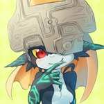 armor breasts clothing featureless_breasts female fingers fused_shadow headgear headwear helmet humanoid_pointy_ears pointy_ears red_eyes simple_background solo ningukt nintendo the_legend_of_zelda twilight_princess midna humanoid imp twili 1:1 2014