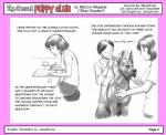 border canid canine canis collar comic container cup doctor domestic_dog english_text examination female great_dane greyscale human leash male mammal mastiff mizuiro_megane molosser monochrome paperwork pink_border simple_background sketch text translated white_background