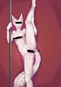 anthro censor_bar female flexible fur pole raised_leg solo spread_legs spreading standing stripper_pole white_body white_fur destellanova staben_(destellanova) domestic_cat felid feline felis mammal absurd_res censored digital_media_(artwork) digital_painting_(artwork) hi_res painting_(artwork)