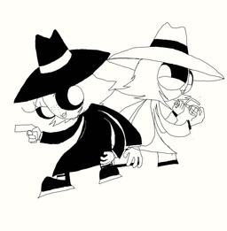 4_arms anthro black_clothing black_coat black_topwear clone clothing coat duo female multi_arm multi_limb topwear white_clothing white_coat white_topwear disney mad_magazine spy_vs_spy the_buzz_on_maggie black_spy maggie_pesky white_spy arthropod fly_(animal) insect hi_res line_art