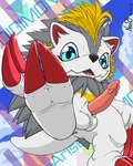 animal_genitalia anthro anus balls blue_eyes claws erection fur genitals hair low-angle_view male orange_body orange_fur penis quills_(anatomy) sheath solo spiky_hair white_body white_fur neos8 bandai_namco digimon digimon_(species) herissmon 4:5 absurd_res hi_res