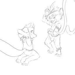 anthro balls barefoot blush bottomless bottomwear butt clothed clothing clothing_lift duo erection feet foreskin genitals humanoid_genitalia humanoid_penis kerchief kneeling loincloth loincloth_lift long_tail male male/male neckerchief neckwear nipples one_eye_closed partially_retracted_foreskin penis prehensile_feet raised_arm standing tail toes topless topwear vest wink young young_anthro furfit haplorhine mammal monkey primate 1:1 absurd_res greyscale hi_res line_art monochrome sketch