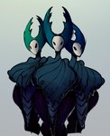 2_horns big_breasts black_eyes black_legs blue_horn breasts clothed clothing female group horn huge_breasts mouthless noseless simple_background standing thick_thighs trio wide_hips wolflance hollow_knight team_cherry mantis_lord_(hollow_knight) arthropod insect mantis 2023 digital_media_(artwork) hi_res