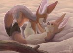 ambiguous_gender brown_body brown_fur desert duo featureless_crotch feral fur log lying on_back open_mouth sand spread_legs spreading tan_body tan_fur wood yellow_eyes uluri canid canine cape_fox fox mammal true_fox hi_res