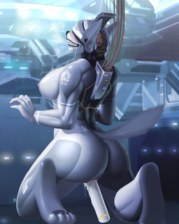 4_toes anthro big_breasts big_butt bionics biped black_nose blue_body blue_skin bodily_fluids brain breasts butt claws clenched_teeth cybernetics dildo dildo_in_vagina dildo_insertion dildo_sitting drooling exposed_brain fangs feet female genital_fluids genitals hindpaw inside kneeling lips looking_pleasured machine neurophilia nipples organs paws penetration saliva science_fiction sex_toy sex_toy_in_vagina sex_toy_insertion solo tears teeth text toes vaginal vaginal_fluids vaginal_penetration vulva white_body white_skin aoino_broome conditional_dnp canid canine cyborg mammal 2014 4:5 digital_media_(artwork) hi_res japanese_text