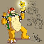 anthro flexing flexing_bicep holding_object male simple_background smile smiling_at_viewer solo star toony deskhyena mario_bros mario_party_(series) nintendo bowser boo_(mario) koopa scalie 1:1 shaded simple_shading sketch