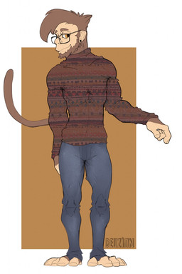 amber_eyes anthro barefoot bottomwear brown_body brown_fur clothed clothing denim denim_bottomwear denim_clothing ear_piercing eyewear feet fur glasses jeans male pants piercing solo sweater topwear deuzion haplorhine mammal monkey primate 2018 hi_res