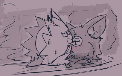 anthro bathing bathing_together bathtub blush duo kissing male male/male water yogurtpubes bandai_namco digimon digimon_beatbreak chiropmon digimon_(species) gekkomon