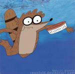 anthro male simple_background solo water wide_eyed unknown_artist cartoon_network nevermind_(nirvana) nirvana regular_show rigby_(regular_show) mammal procyonid raccoon