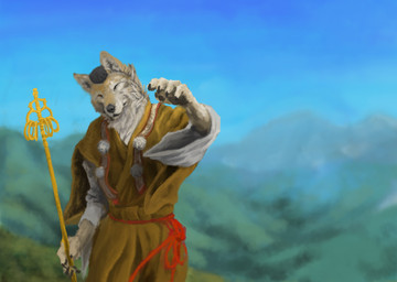 anthro asian_clothing claws clothed clothed_anthro clothed_male clothing detailed_background east_asian_clothing finger_claws fingerpads fur head_tilt headgear headwear holding_object holding_staff japanese_clothing kimono male male_anthro mountain one_eye_closed outside pawpads ruff sky solo staff standing sekki asian_mythology east_asian_mythology japanese_mythology mythology canid canine canis mammal tengu wolf yokai 2009 digital_media_(artwork) hi_res japanese_description