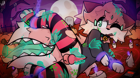 anthro autumn autumn_leaves bell bell_collar candle caressing cemetery chain cheek_tuft choker clothed clothing cloud collar colored_fire cuff_(restraint) cute_fangs dead_tree defeat defeated disembodied_hand ectoplasm ectoplasm_drip erection facial_tuft fangs feet female fence fire fluffy fluffy_chest fluffy_tail food foot_fetish foot_lick foot_play footprint forehead_gem foreplay fruit full_moon fur gem genitals ghost_hand ghost_sex ghostly green_eyes green_tongue grey_clothing grey_shirt grey_topwear group handcuffs handjob hands_everywhere holidays jack-o'-lantern jewelry knot knotted_penis legwear licking lighter lying male male/female metal_cuffs moon necklace night on_side one_eye_closed open_mouth paranormal partially_clothed pattern_clothing pattern_legwear pattern_stockings pawprint paws paws_in_socks penile penis pinned pinned_to_ground plant pumpkin purple_fire purple_sky raised_paw red_body red_clothing red_fur red_legwear red_stockings red_thigh_highs restrained restrained_arms restrained_feet restraints sex shirt sky solo spirit_box spread_toes stepped_on stockings striped_clothing striped_legwear striped_stockings stripes stroking_penis submissive submissive_male summoning_circle tail tail_mouth tail_tongue teeth thigh_highs tights toes tombstone tongue tongue_on_foot tongue_on_tongue tongue_wrap topwear torn_clothing torn_legwear torn_stockings torn_tights tree tuft unusual_anatomy unusual_tail uv wet wet_penis wildones halloween phasmophobia fern_(wildones) bat ghost mammal spirit 16:9 hi_res widescreen