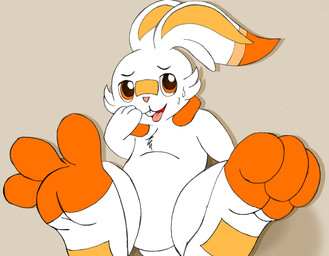 3_toes ambiguous_gender bodily_fluids brown_background featureless_crotch feet foot_focus fur hindpaw long_ears looking_at_viewer nude null open_mouth paws simple_background soles solo sweat sweatdrop toes tongue tongue_out lunamuenster nintendo pokemon generation_8_pokemon lagomorph mammal pokemon_(species) scorbunny 2019 digital_drawing_(artwork) digital_media_(artwork) hi_res
